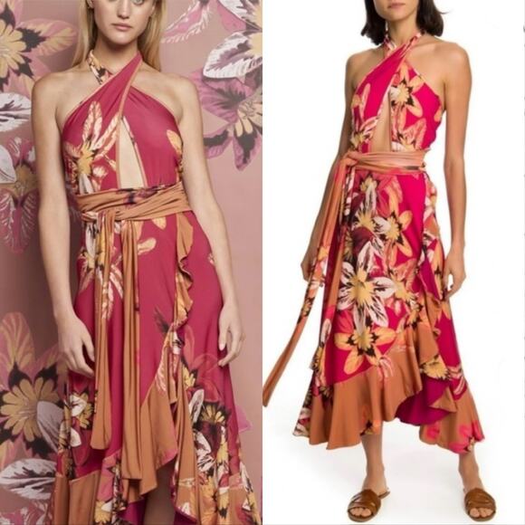 PatBo Carmen Crisscross Halter Neck Floral Wrap Midi Dress - Picture 1 of 5